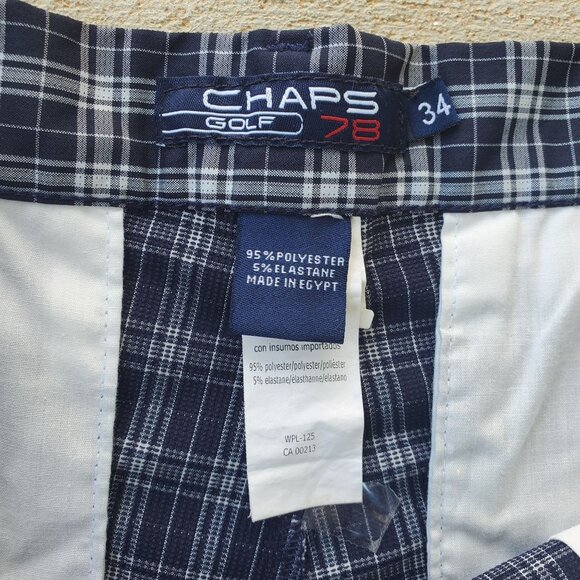 Chaps 78 Men's Classic Fit Flat Front Plaid Check Golf Shorts Blue/White Size 34 - Picture 5 of 11